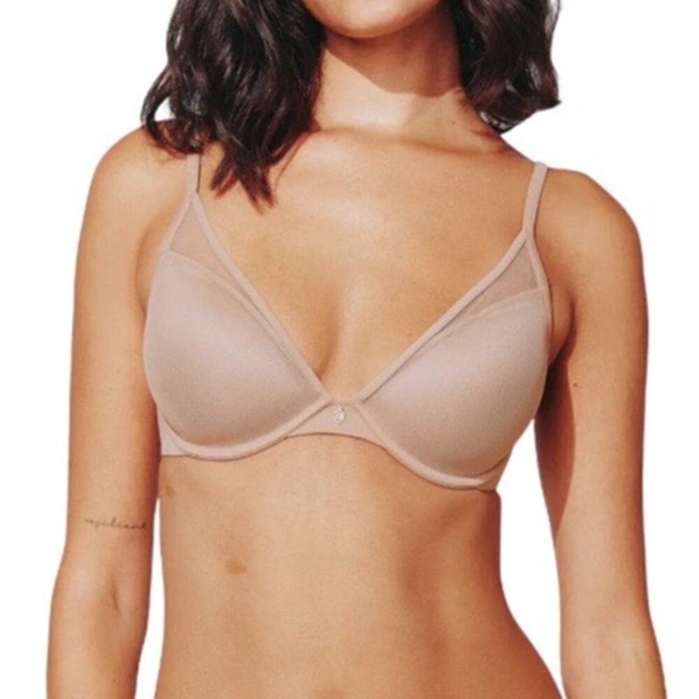 Third Love 24/7 Classic Contour Plunge Bra 38D Underwire Bra Padded Nude Tan